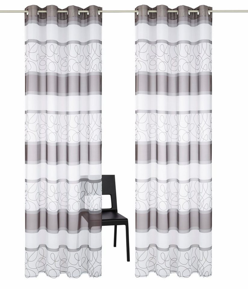 my home Gardine Napala, Ösen (2 St), transparent, Voile, Vorhang, 2-er Set, Fertiggardine, transparent, Querstreifen von my home