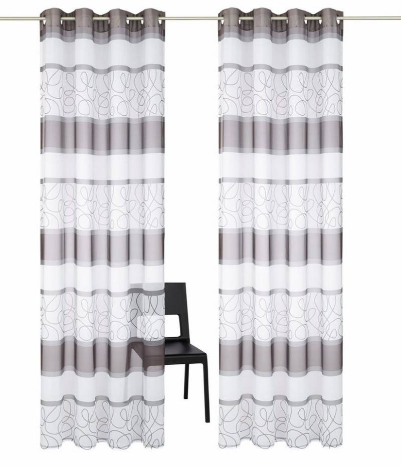 my home Gardine Napala, Ösen (2 St), transparent, Voile, Vorhang, 2-er Set, Fertiggardine, transparent, Querstreifen von my home