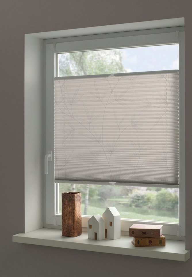 OTTO home Plissee Dekor Bamboo Moonbeam grau, blickdicht, ohne Bohren, verspannt, Klemmfix, Klemmträger mit Feststellschraube, blickdicht von OTTO home