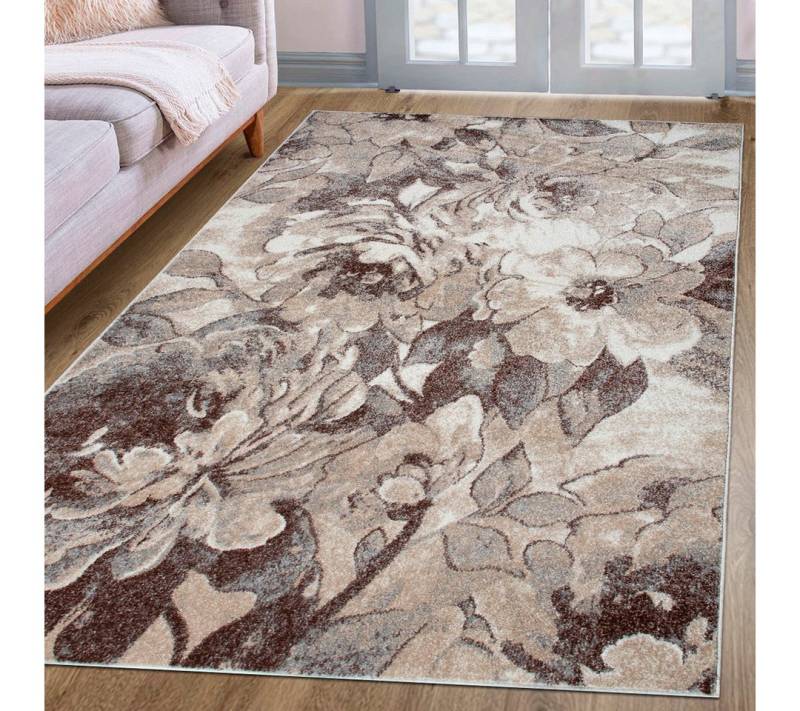 my home Teppich Almrose, rechteckig, Höhe: 9 mm, mit besonders weichem Flor, Blumen Muster, florales Design, Kurzflor von my home