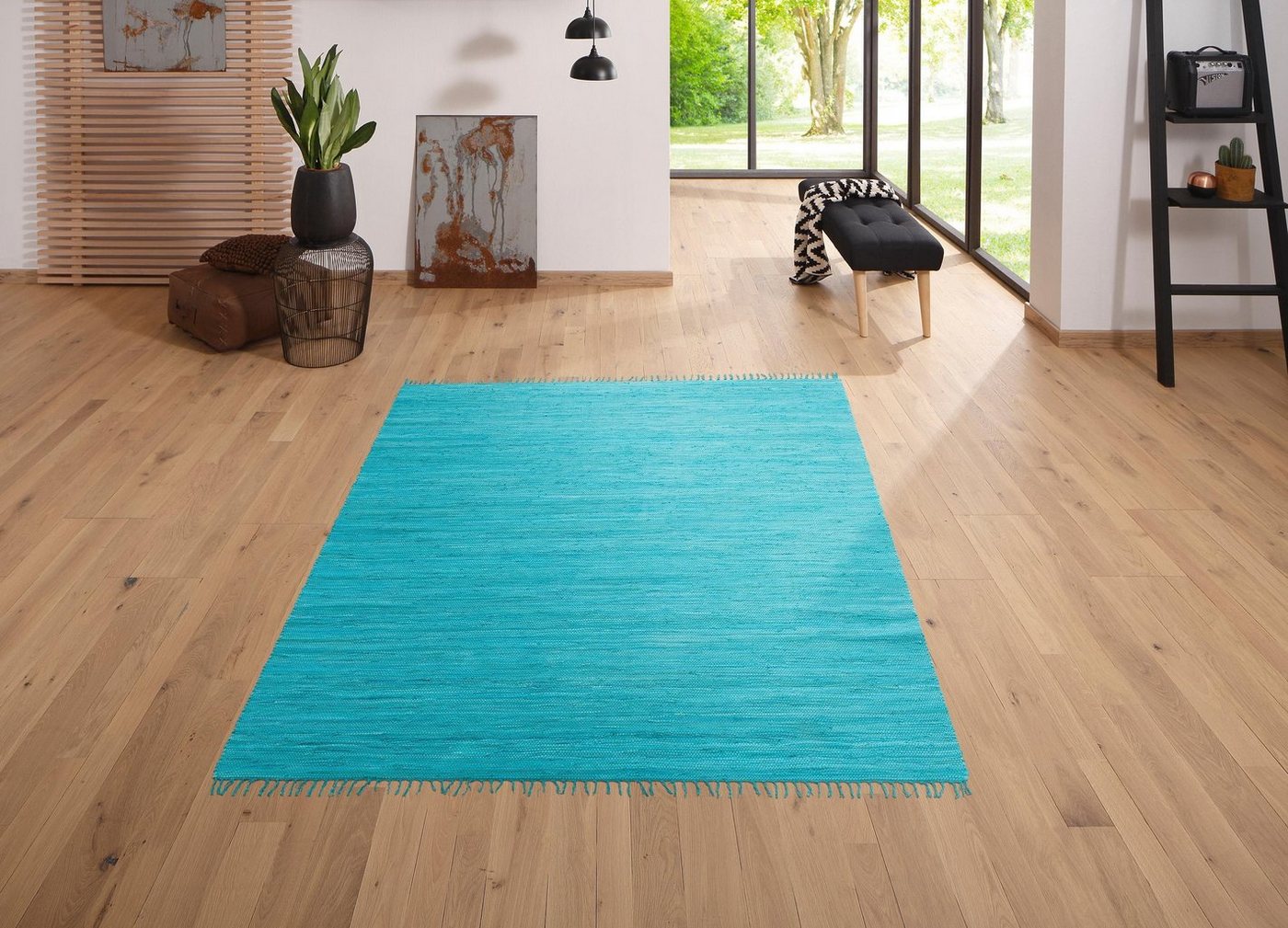 Teppich Ares, my home, rechteckig, Höhe: 5 mm, Uni Farben, handgewebt, mit Fransen von my home