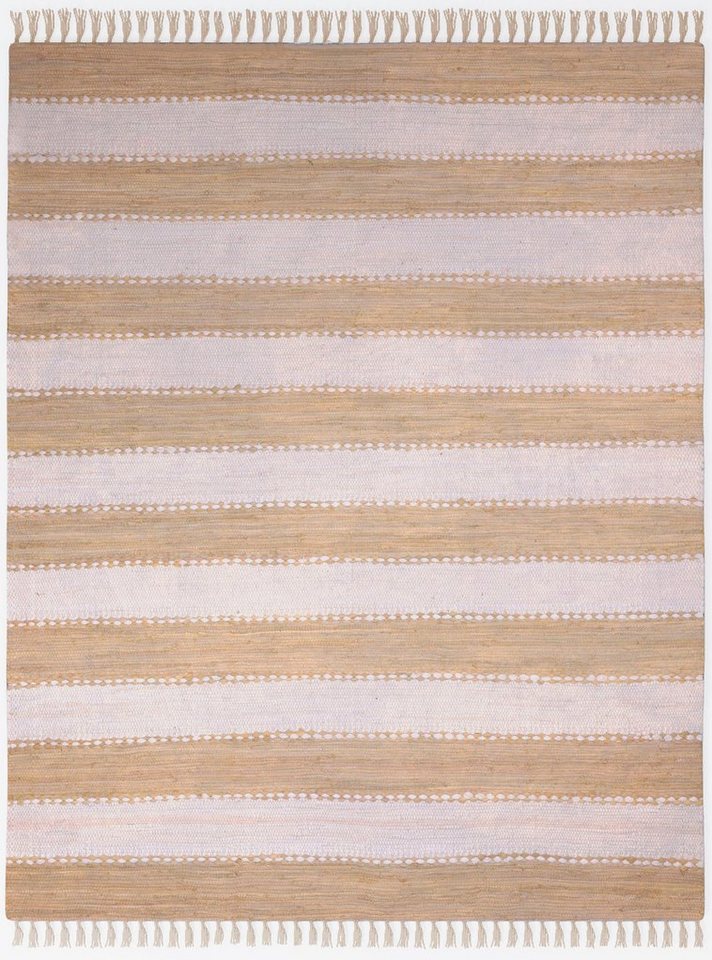 Teppich Benja, my home, rechteckig, Höhe: 10 mm, Handweb Teppich, gestreift, reine Baumwolle, handgewebt, mit Fransen von my home