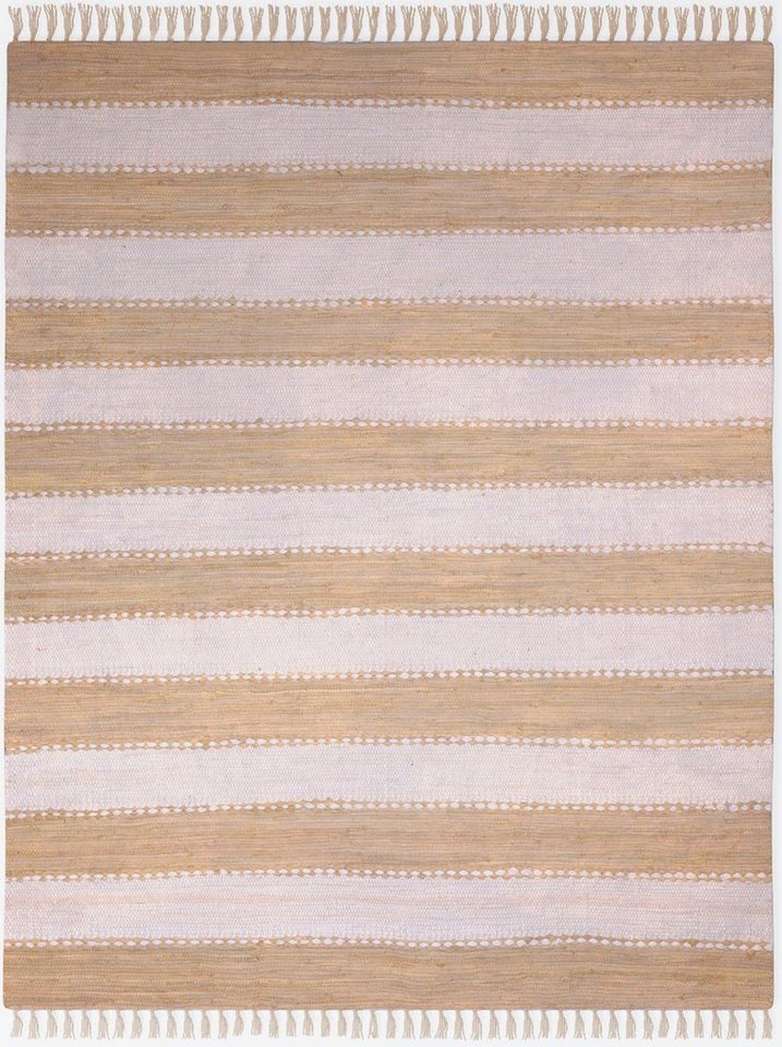 Teppich Benja, my home, rechteckig, Höhe: 10 mm, Handweb Teppich, gestreift, reine Baumwolle, handgewebt, mit Fransen von my home