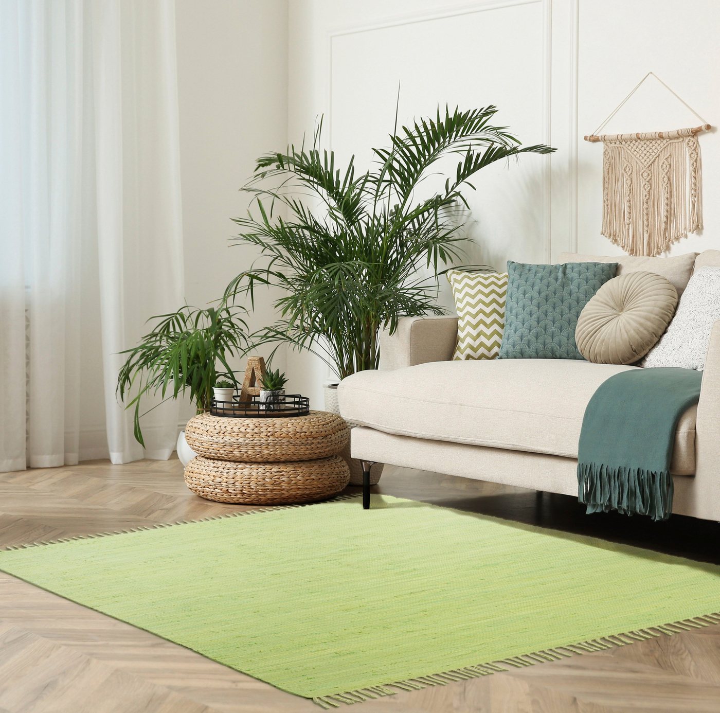 Teppich Cadis, my home, rechteckig, Höhe: 5 mm, Wendeteppich mit Fransen, Uni Farben, handgewebt, reine Baumwolle von my home