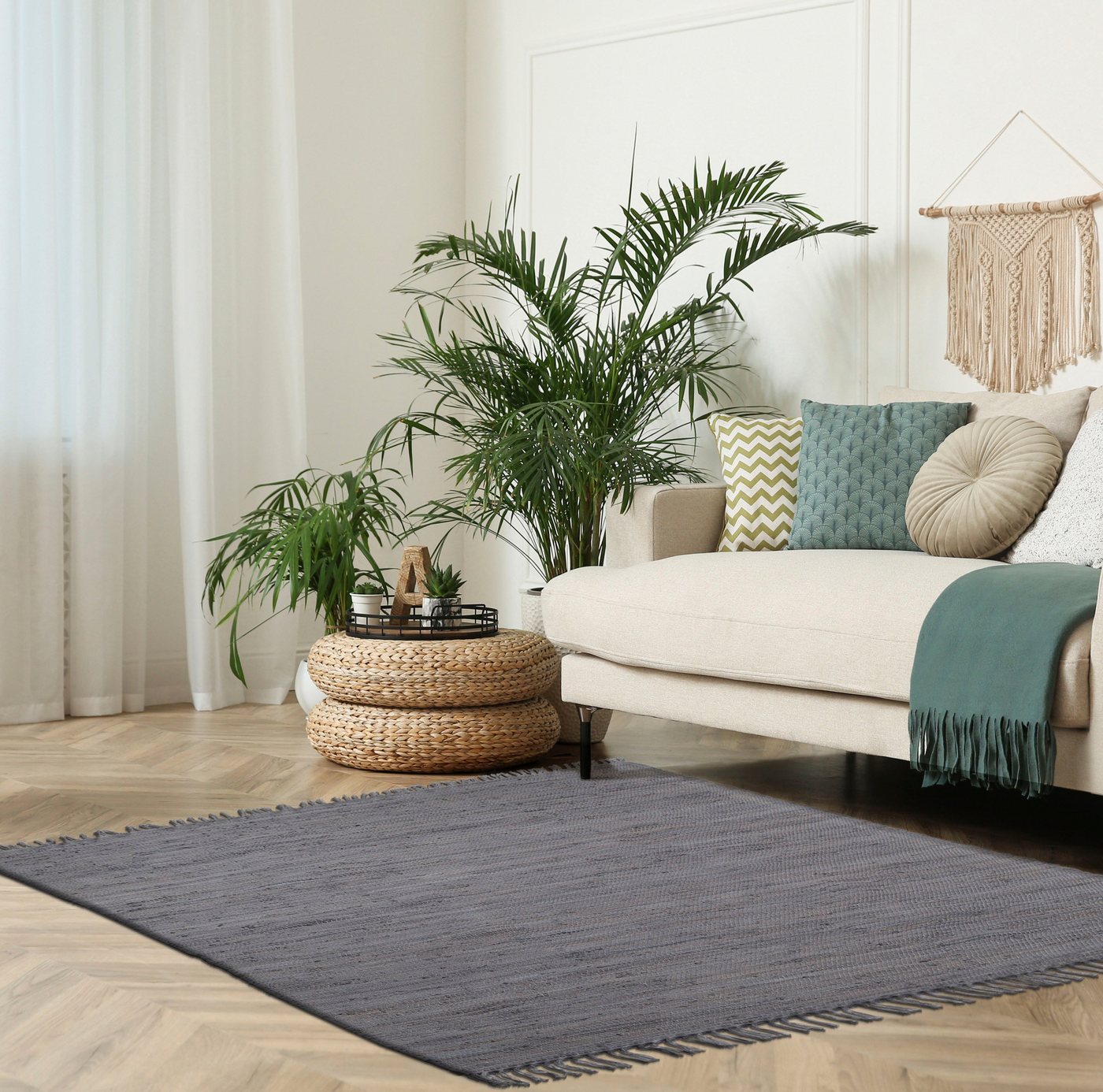 Teppich Cadis, my home, rechteckig, Höhe: 5 mm, Wendeteppich mit Fransen, Uni Farben, handgewebt, reine Baumwolle von my home