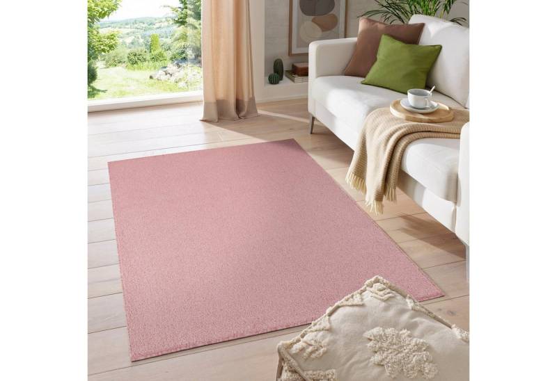 my home Teppich Kurzflor-Frisee MALAGA 4700 uni meliert, rechteckig, Höhe: 10 mm, Wohnzimmer, Schlafzimmer, flacher robuster Teppich, Läufer und Rund von my home