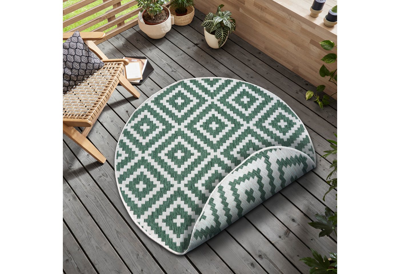 my home Teppich Ronda Wendeteppich, rund, Höhe: 5 mm, Sisal-Optik, Flachgewebe, In- und Outdoor, geometrisches Boho Design my home Teppich Ronda Wendeteppich, rund, Höhe: 5 mm, Sisal-Optik, Flachgewebe, In- und Outdoor, geometrisches Boho Design von my home