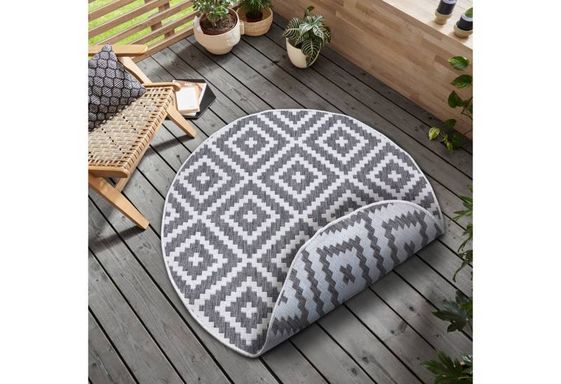 my home Teppich Ronda Wendeteppich, rund, Höhe: 5 mm, Sisal-Optik, Flachgewebe, In- und Outdoor, geometrisches Boho Design von my home