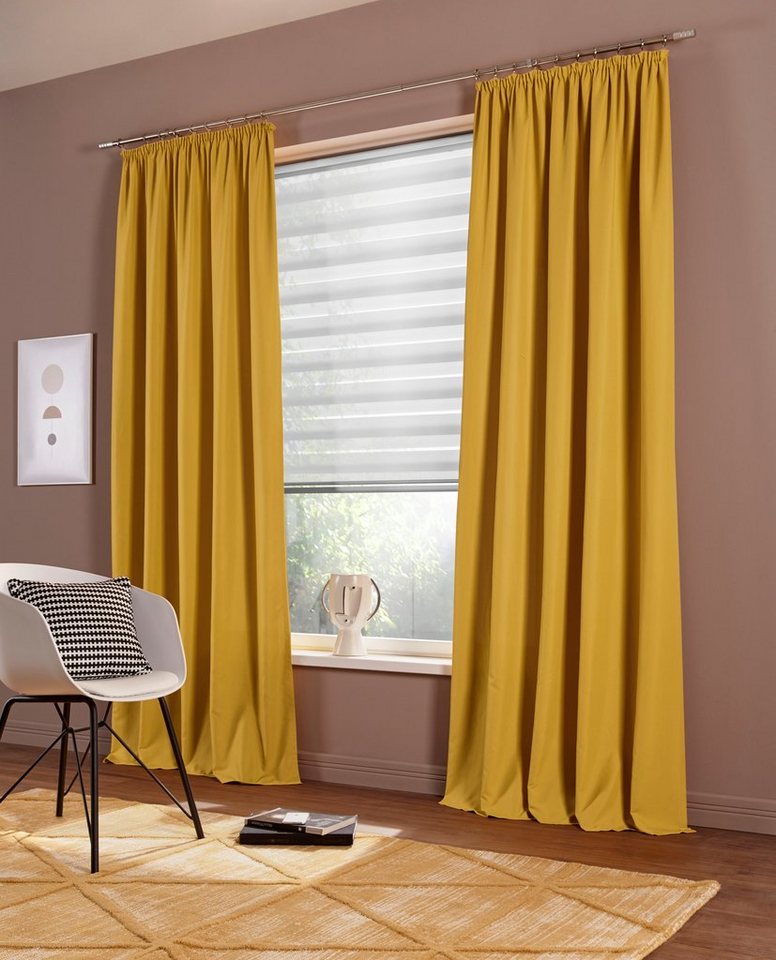 my home Vorhang Raja, Gardinen mit Kräuselband, Vorhänge Wohnzimmer, modern, Vorhang, Kräuselband (2 St), blickdicht, Polyester, 2er-Set, Bestseller, einfarbig, modern, pflegeleicht, Mikrofaser von my home