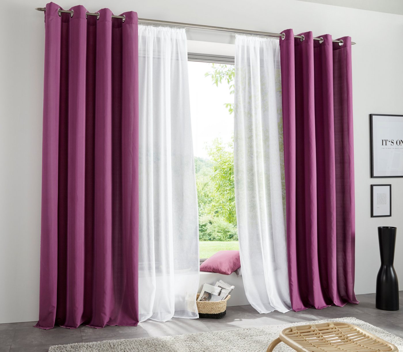 Vorhang Raja, my home, Ösen (2 St), blickdicht, Polyester, 2er-Set, glatt, einfarbig, modern, pflegeleichte Mikrofaser-Qualität von my home