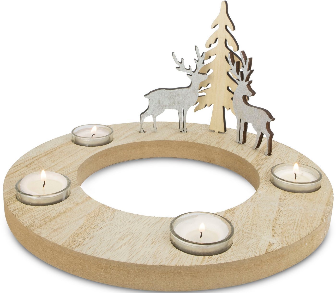 my home Adventsleuchter Kerzenhalter Juna aus Holz (1 St), Adventskranz mit 4 Gläsern, Weihnachtsdeko, Ø ca. 29,5 cm von my home