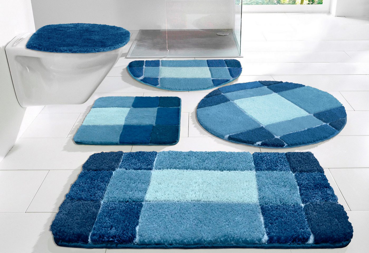 my home Badematte Pia, Badvorleger, Badezimmer Teppich, Höhe 20 mm, rutschhemmend beschichtet, fußbodenheizungsgeeignet, schnell trocknend, strapazierfähig, Polyester, halbrund, Badteppich, karierte Badematten, rechteckig, rund & als 3-tlg. Set my home Badematte Pia, Badvorleger, Badezimmer Teppich, Höhe 20 mm, rutschhemmend beschichtet, fußbodenheizungsgeeignet, schnell trocknend, strapazierfähig, Polyester, halbrund, Badteppich, karierte Badematten, rechteckig, rund & als 3-tlg. Set von my home