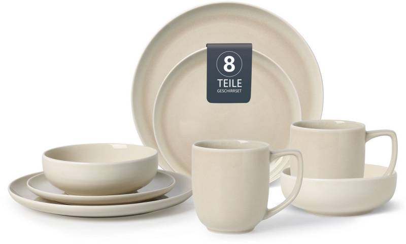 my home Geschirr-Set Fyns, mit Reaktivglasur (8-tlg), 2 Personen, Porzellan, spülmaschinenfest und mikrowellengeeignet von my home