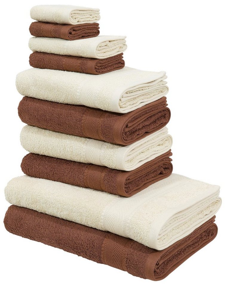 my home Handtuch Set Afri, Duschtücher, Handtücher, Gästetücher, Seiftücher, Walkfrottee (Set, 10-St), zweifarbig, 100% Baumwolle, weich, mit Bordüre von my home