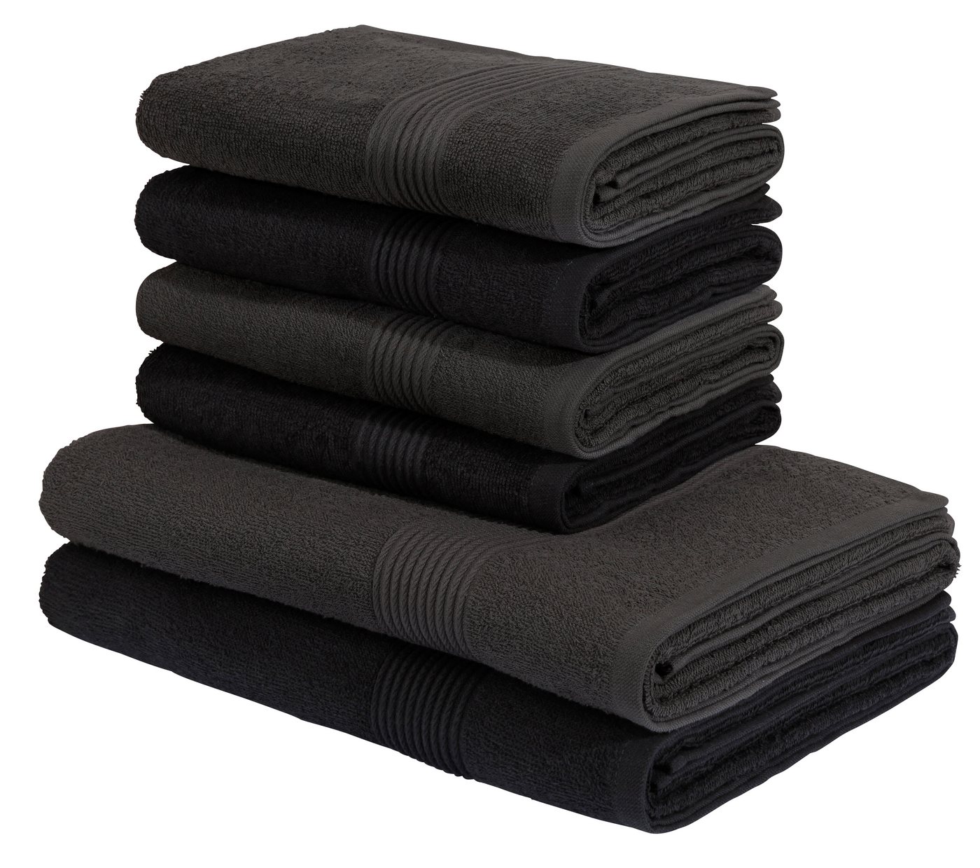 my home Handtuch Set Anna, 2 Duschtücher 70x140, 4 Handtücher 50x100, Walkfrottee (Set, 6-St), Handtuch-Set, gestreifte Bordüre, 100% Baumwolle, zweifarbig von my home