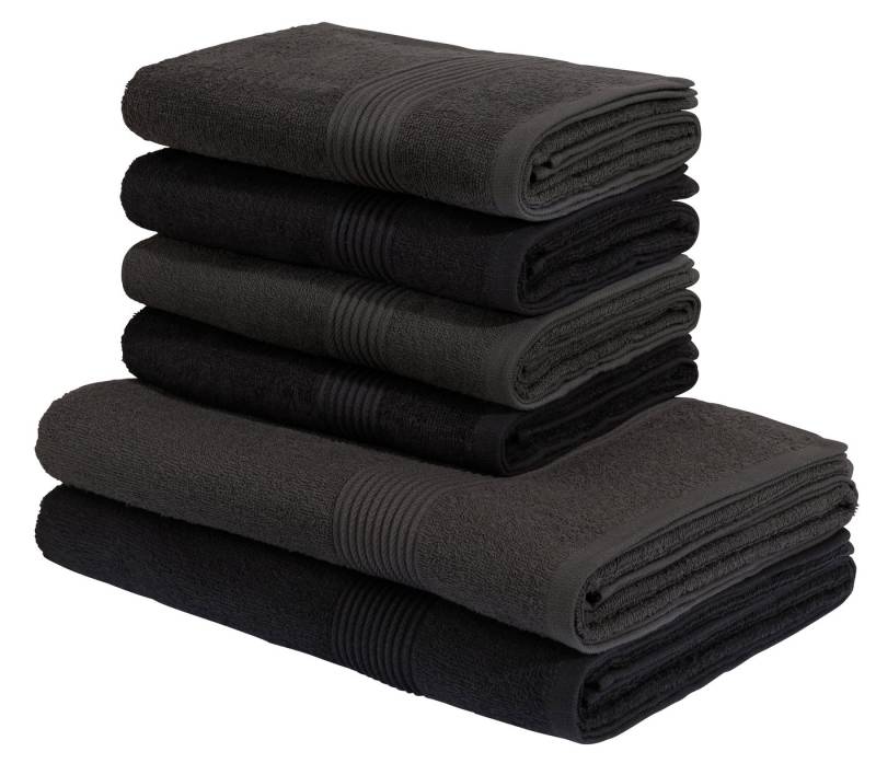 my home Handtuch Set Anna, 2 Duschtücher 70x140, 4 Handtücher 50x100, Walkfrottee (Set, 6-St), Handtuch-Set, gestreifte Bordüre, 100% Baumwolle, zweifarbig von my home