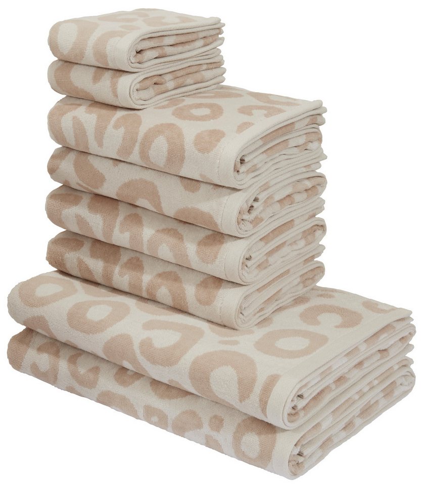 my home Handtuch Set Anna Leopardmuster, 8-tlg Handtuch-Set, 100% Baumwolle, Walkfrottee (Set, 8-St), Duschtücher, Handtücher und Gästetücher, weich, saugstark, modern, Leo von my home