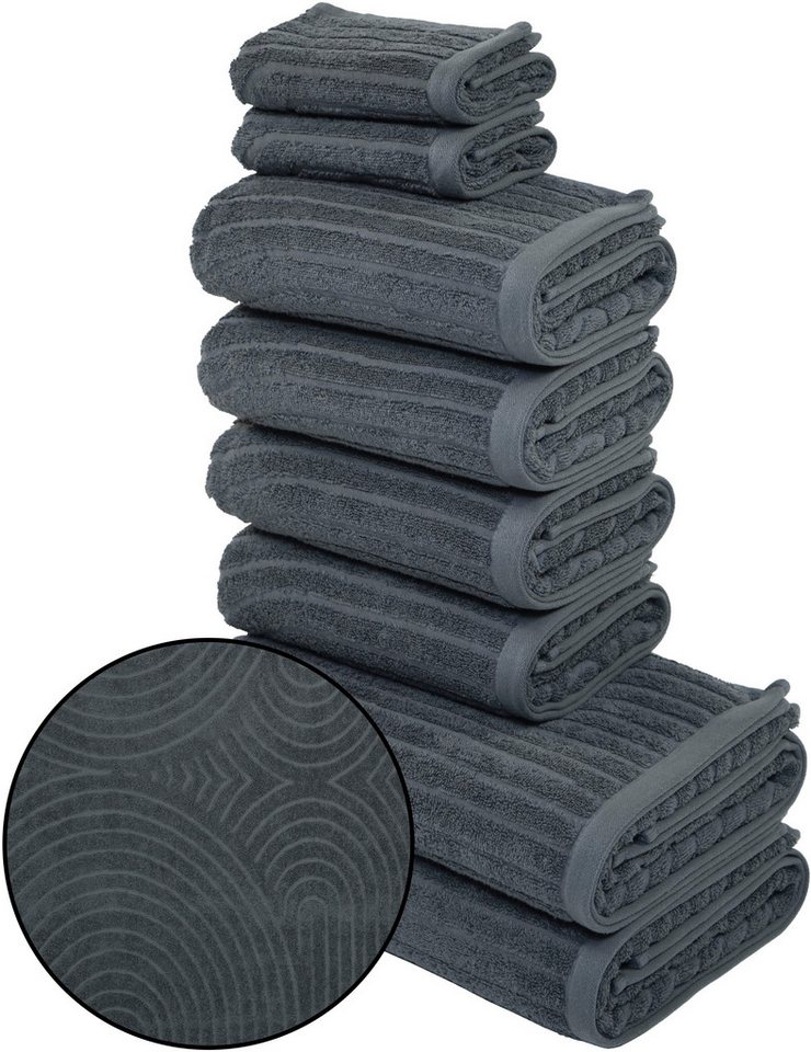 my home Handtuch Set Handtuchset Ognon, Duschtücher, Handtücher, Gästetücher, Zen, Frottier (Set, 8-St), Handtücher mit Muster, Scandi, einfarbiges Handtuch-Set 100% Baumwolle von my home