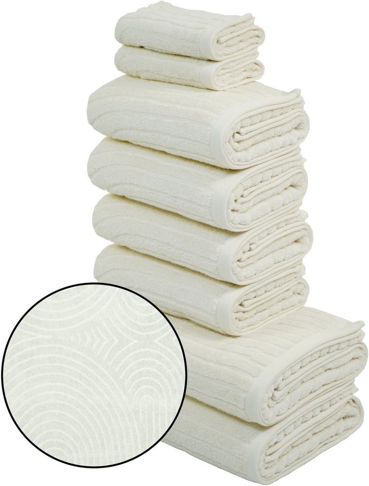 my home Handtuch Set Handtuchset Ognon, Duschtücher, Handtücher, Gästetücher, Zen, Frottier (Set, 8-St), Handtücher mit Muster, Scandi, einfarbiges Handtuch-Set 100% Baumwolle von my home