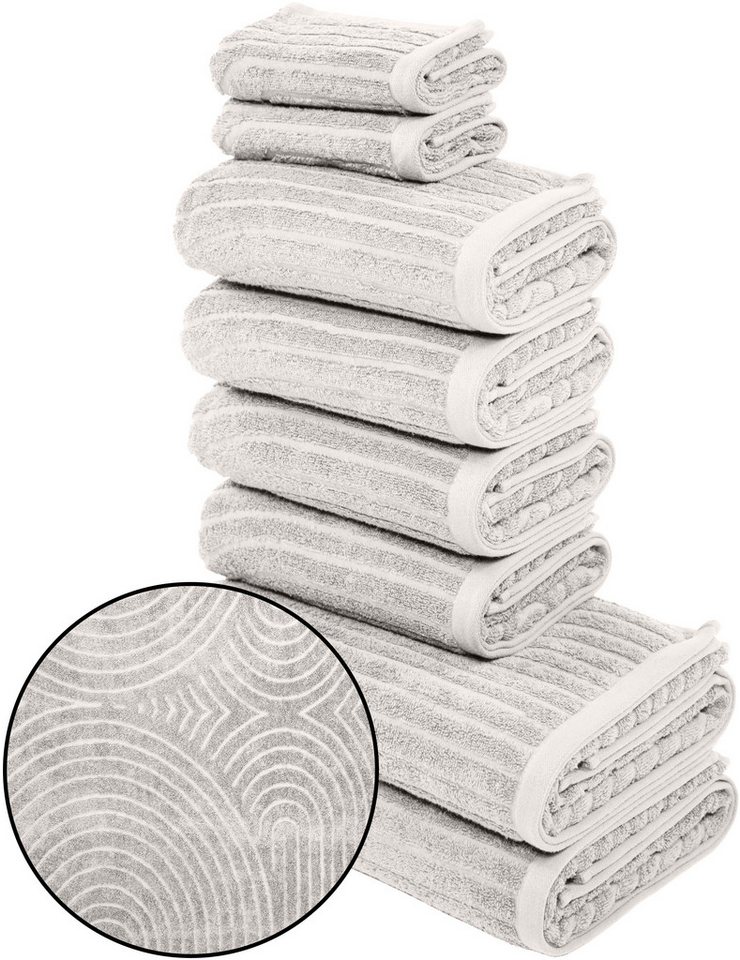 my home Handtuch Set Handtuchset Ognon, Duschtücher, Handtücher, Gästetücher, Zen, Frottier (Set, 8-St), Handtücher mit Muster, Scandi, einfarbiges Handtuch-Set 100% Baumwolle von my home