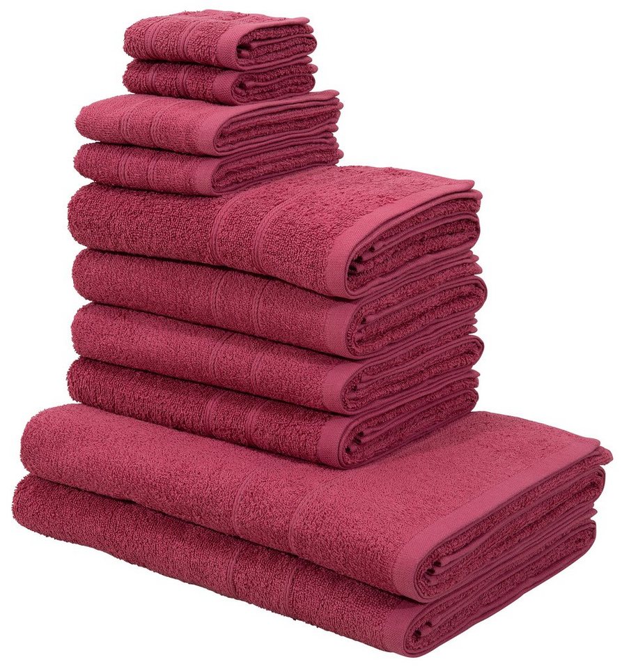 my home Handtuch Set Inga, Handtücher mit feiner Bordüre, Walkfrottee (Set, 10-St), Duschtücher, Handtücher, Gästetücher, Seiftücher aus 100% Baumwolle von my home
