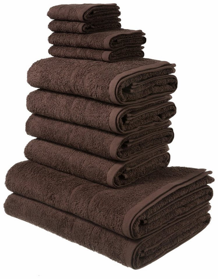 my home Handtuch Set Inga, Duschtücher, Handtücher, Gästetücher, Seiftücher, Walkfrottee (10-St), Handtücher mit feiner Bordüre, 100% Baumwolle, einfarbig, weich von my home