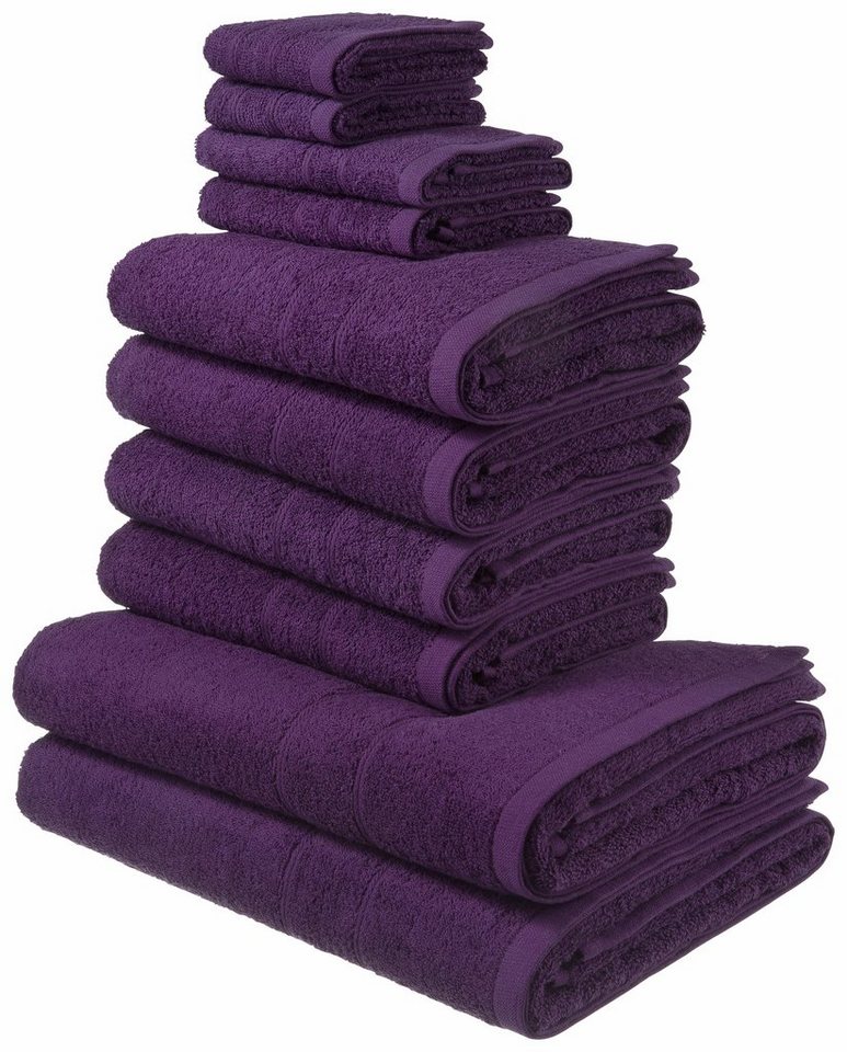 my home Handtuch Set Inga, Duschtücher, Handtücher, Gästetücher, Seiftücher, Walkfrottee (10-St), Handtücher mit feiner Bordüre, 100% Baumwolle, einfarbig, weich von my home