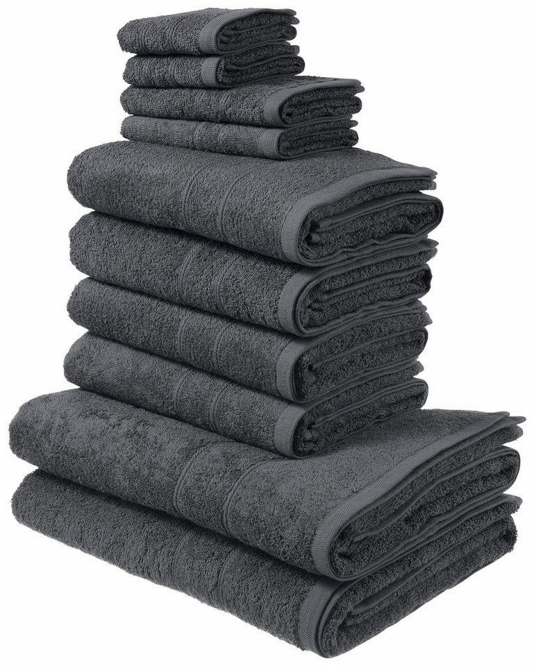 my home Handtuch Set Inga, Duschtücher, Handtücher, Gästetücher, Seiftücher, Walkfrottee (10-St), Handtücher mit feiner Bordüre, 100% Baumwolle, einfarbig, weich von my home