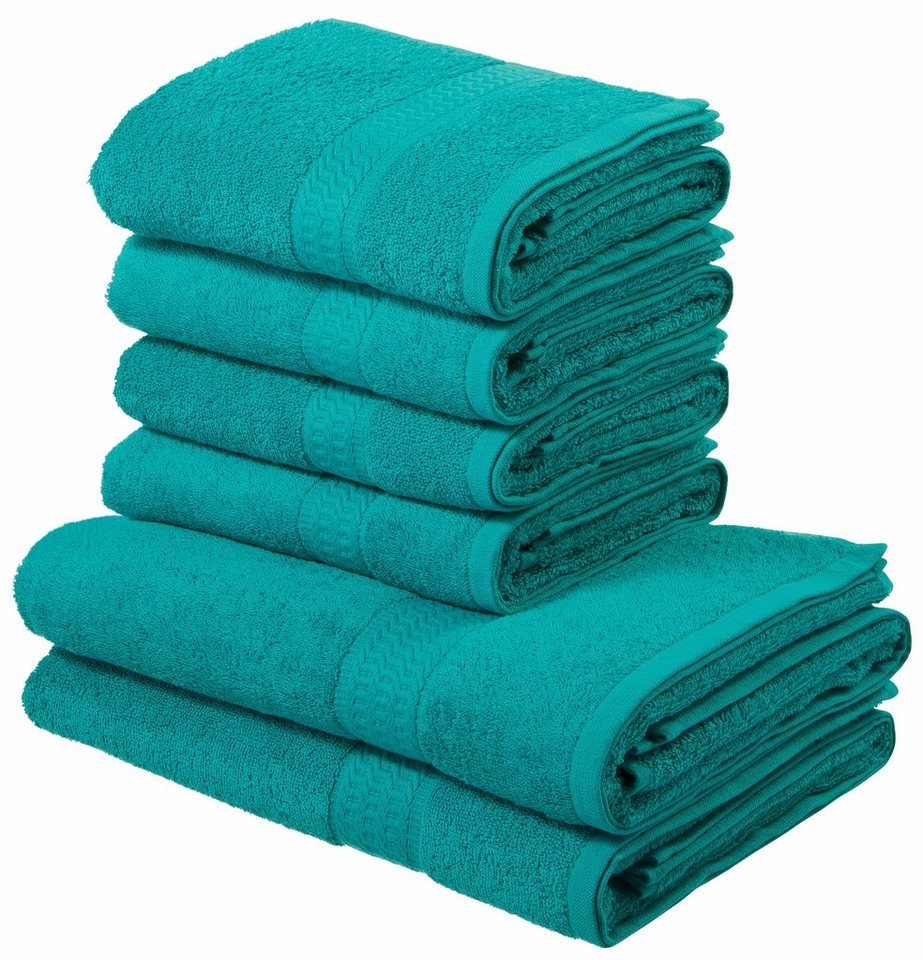 my home Handtuch Set Juna, 2 Duschtücher 70x140, 4 Handtücher 50x100, 100% Baumwolle, Walkfrottee (Set, 6-St), Handtuch-Set, mit Bordüre, Handtücher in Uni-Farben, weich von my home