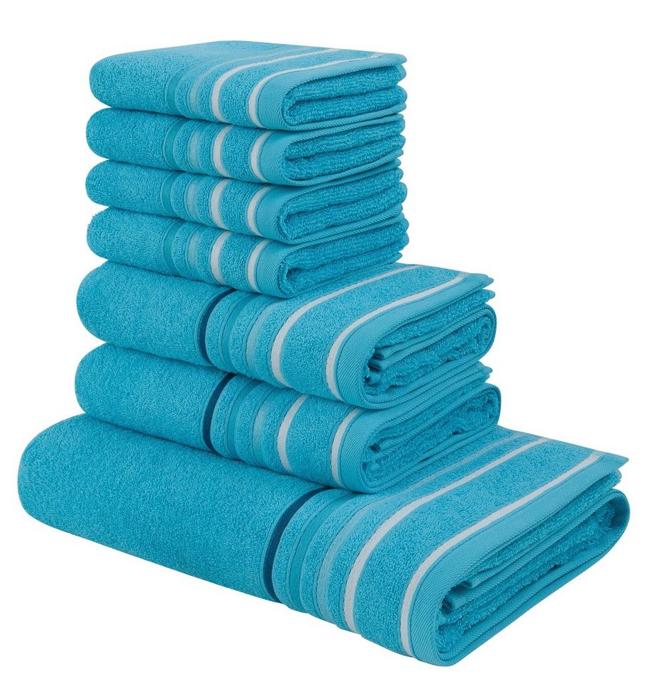 my home Handtuch Set Niki, Walkfrottee (Set, 7-St), Handtuchset mit mehrfarbiger Streifenbordüre, aus 100% Baumwolle von my home