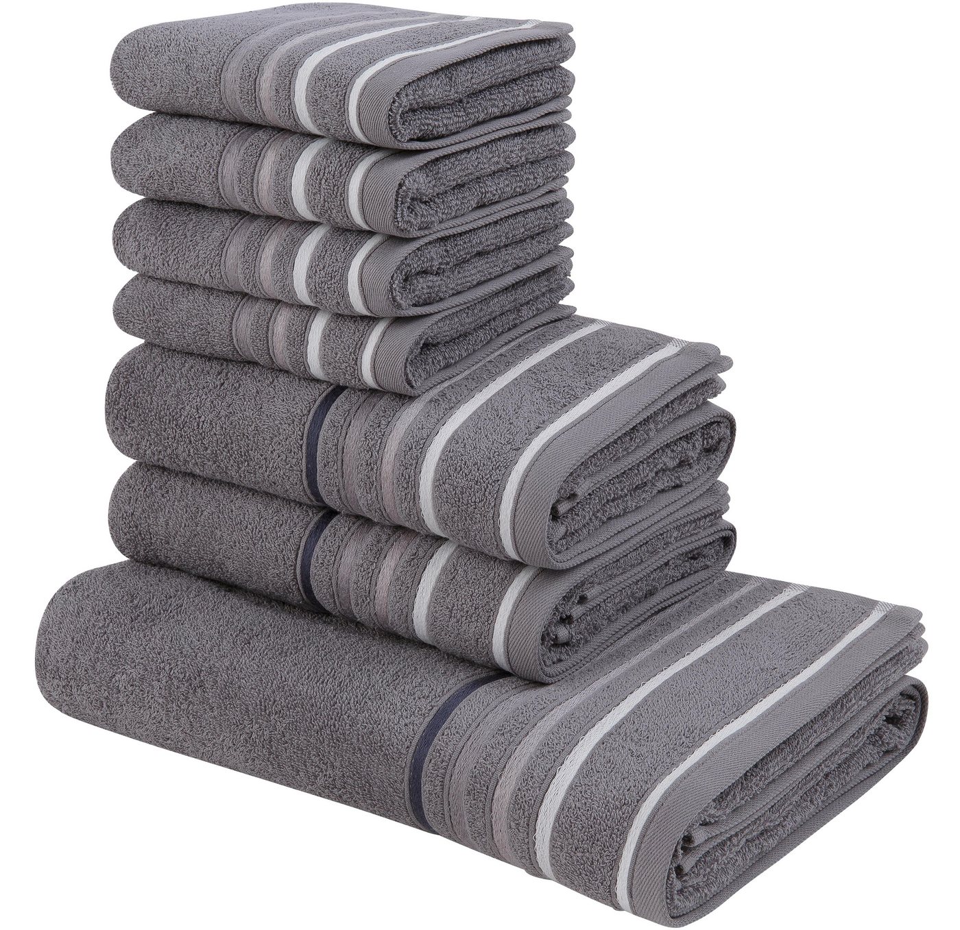 my home Handtuch Set Niki, Walkfrottee (Set, 7-St), Handtuchset mit mehrfarbiger Streifenbordüre, aus 100% Baumwolle von my home