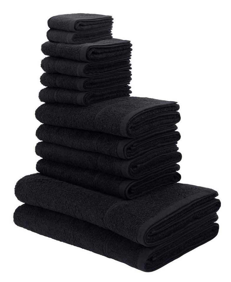 my home Handtuch Set Sanremo, Duschtücher, Handtücher, Gästetücher, Seiftücher, Frottier (Set, 12-St), Handtücher mit Bordüre, einfarbiges Handtuch-Set aus 100% Baumwolle von my home