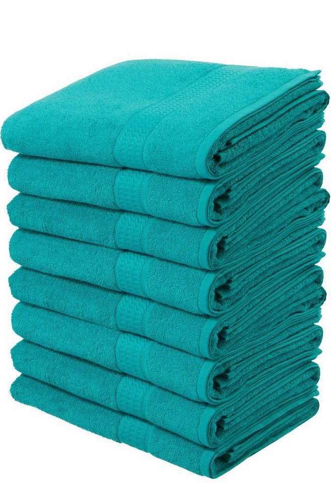 my home Handtücher Juna, 8 Handtücher 50x100, 100% Baumwolle, Walkfrottee (8-St), Set und als Serie, Handtuch-Set mit Bordüre, Uni-Farben, weich von my home