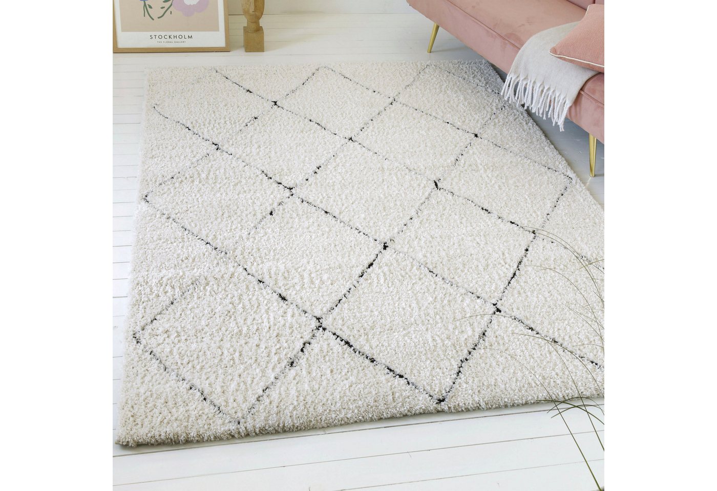 OTTO home Hochflor-Teppich Aveline, auch als Läufer erhältlich, rechteckig, Höhe: 35 mm, Langflor, Shaggy im Berber Stil, geometrisch, Raute, Wohnzimmer OTTO home Hochflor-Teppich Aveline, auch als Läufer erhältlich, rechteckig, Höhe: 35 mm, Langflor, Shaggy im Berber Stil, geometrisch, Raute, Wohnzimmer von OTTO home