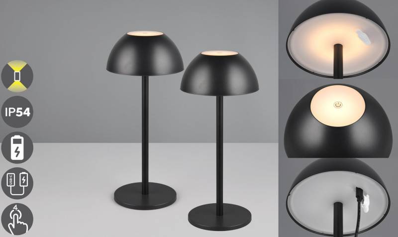 my home LED Außen-Tischleuchte Abbey Tischleuchte 2er-Set, Dimmfunktion, USB-Ladefunktion, LED fest integriert, Warmweiß, 2er Set Outdoor Akku Tischlampe Pilzdesign USB-C 4-fach Touch Dimmer von my home
