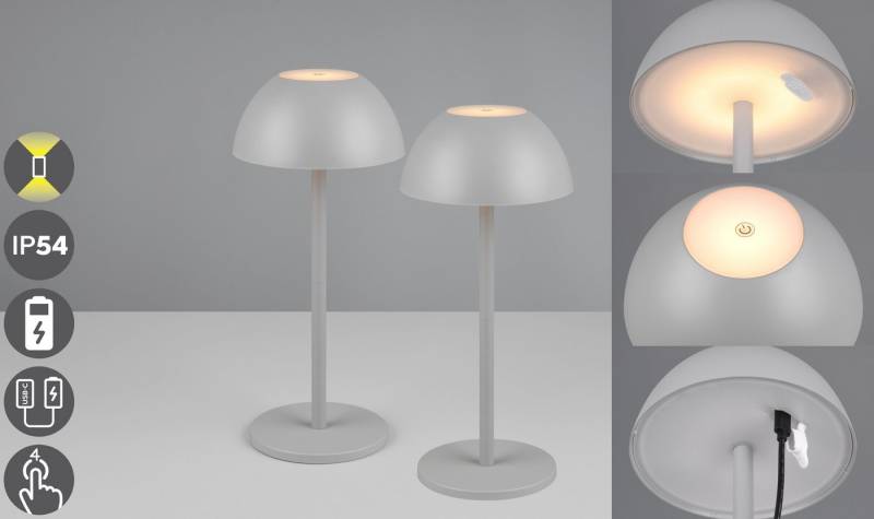 my home LED Außen-Tischleuchte Abbey Tischleuchte 2er-Set, Dimmfunktion, USB-Ladefunktion, LED fest integriert, Warmweiß, 2er Set Outdoor Akku Tischlampe Pilzdesign USB-C 4-fach Touch Dimmer von my home