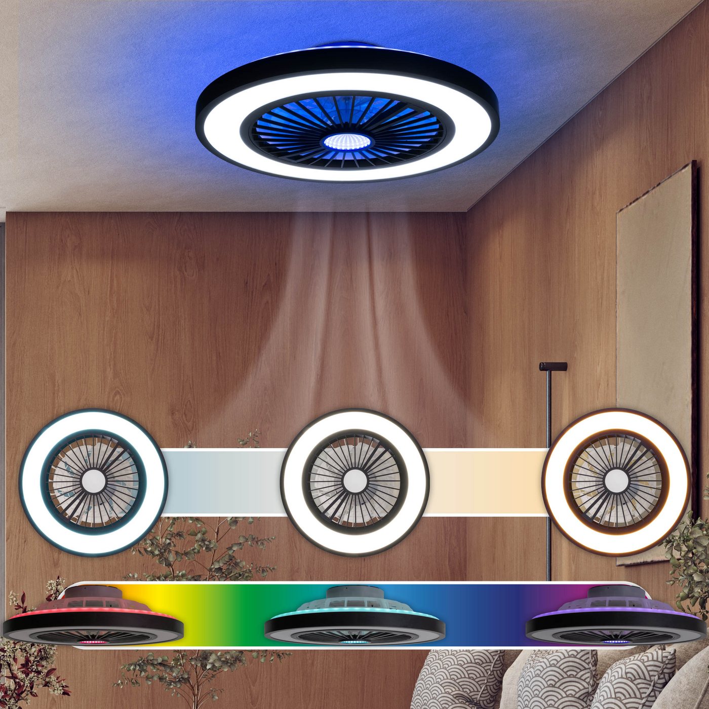 my home LED Deckenleuchte Arioso Deckenventilator, CCT - über Fernbedienung, Dimmfunktion, Memoryfunktion, Nachtlichtfunktion, Timerfunktion, Ventilatorfunktion, LED fest integriert, Kaltweiß, Neutralweiß, Warmweiß, Deckenlampe, Ventilator, RGB-Backlight von my home