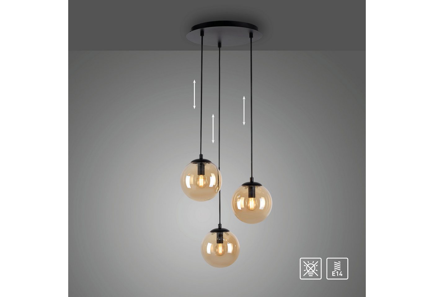 my home Pendelleuchte Nymölla, ohne Leuchtmittel, Hängeleuchte mit großen Glaskugeln, amberfarben oder opal matt weiß my home Pendelleuchte Nymölla, ohne Leuchtmittel, Hängeleuchte mit großen Glaskugeln, amberfarben oder opal matt weiß von my home