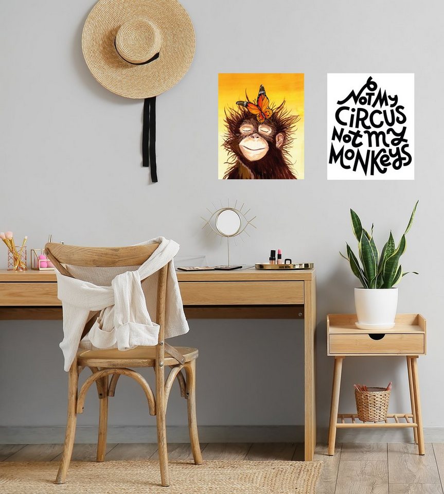 my home Poster Affe mit Schmetterling - Circus Poster Set - Dekoration, 2er-Set - jeweils 30x40cm von my home