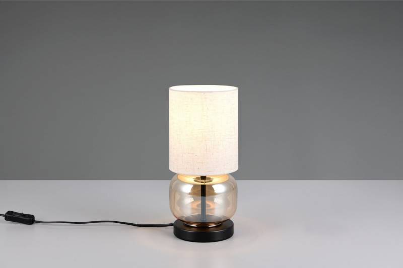 my home Schreibtischlampe Ulrichstein, Tischlampe mit Glas und Stoffschirm exkl 1x E27 max 40W, Ein-/Ausschalter, Leuchtmittel wechselbar, warmweiß - kaltweiß, Nachttischlampe Tischleuchte m. Schnurschalter Glas amber Schirm beige von my home