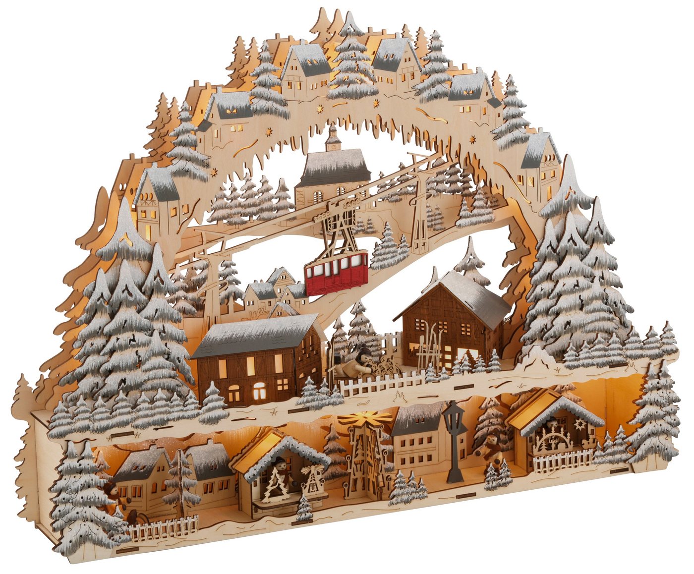 my home Schwibbogen Podest und Seilbahn, Skihütte und Weihnachsmarkt, Weihnachtsdeko, Breite ca. 64 cm von my home