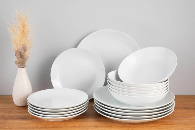 my home Tafelservice Angi (18-tlg), 6 Personen, Porzellan, Geschirr-Set, harmonische, trendige Coupeform von my home