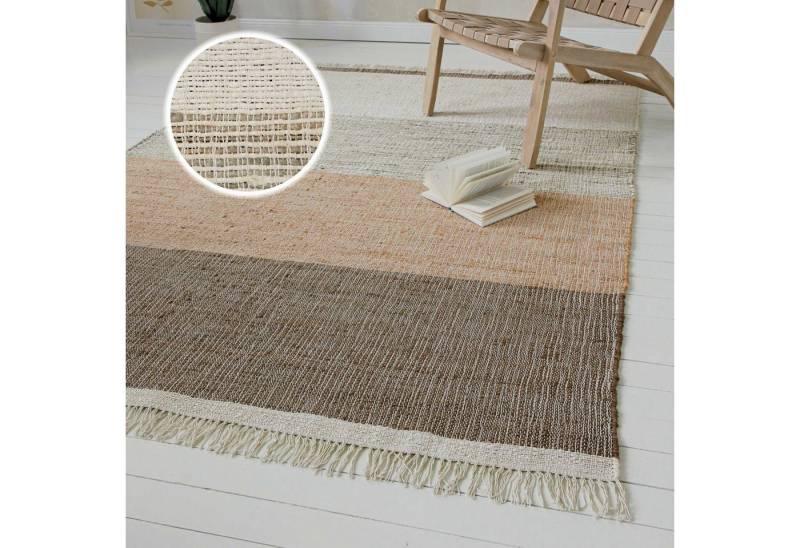 OTTO home Teppich Dallin, rechteckig, Höhe: 4 mm, 80% Jute, handgewebt, mit Fransen, Wohnzimmer, Naturfaser von OTTO home