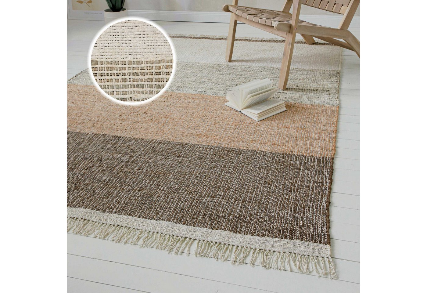 OTTO home Teppich Dallin, rechteckig, Höhe: 4 mm, 80% Jute, handgewebt, mit Fransen, Wohnzimmer, Naturfaser OTTO home Teppich Dallin, rechteckig, Höhe: 4 mm, 80% Jute, handgewebt, mit Fransen, Wohnzimmer, Naturfaser von OTTO home