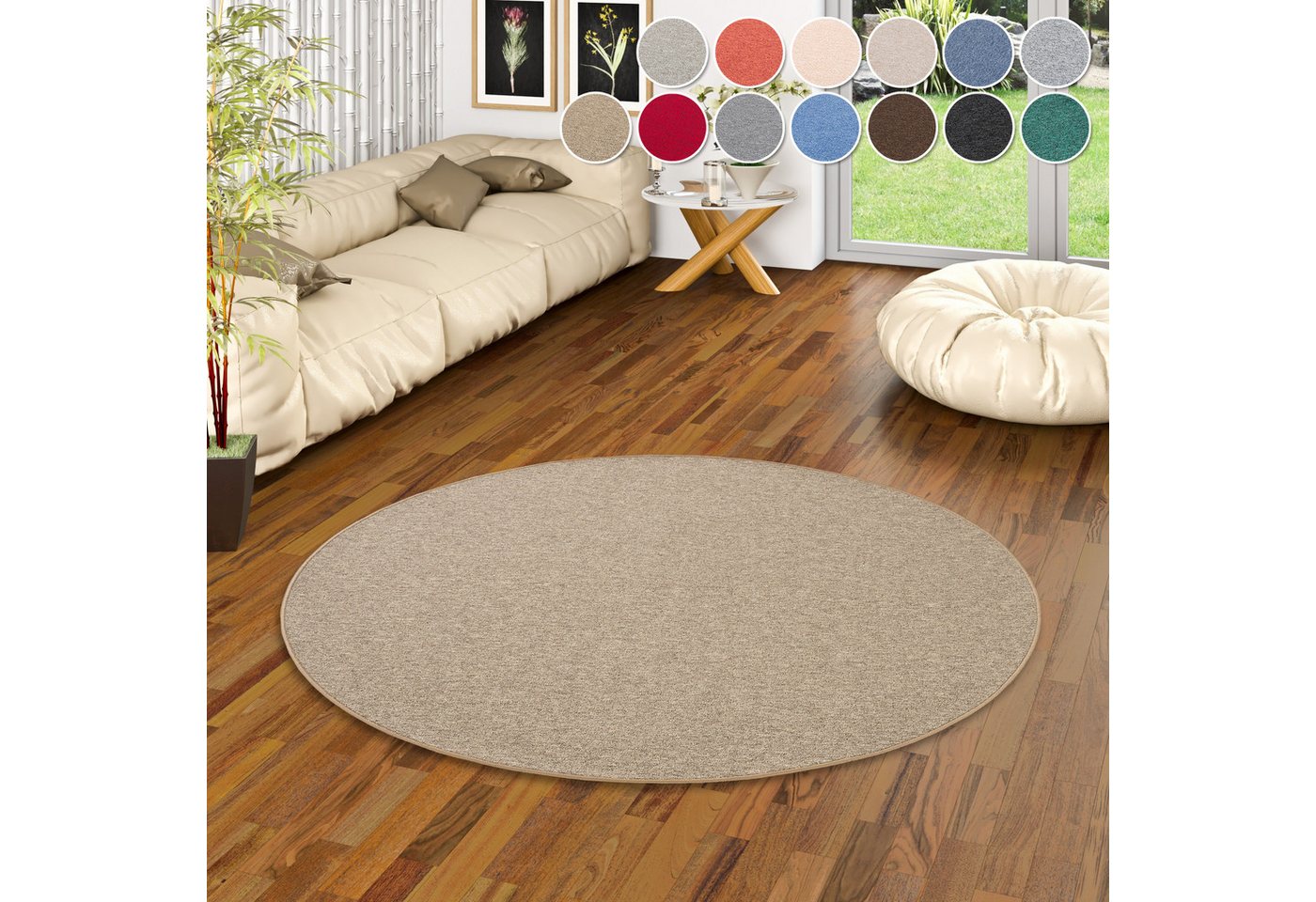 my home Teppich Fortis, Schlinge, Made in Netherlands, rund, Höhe: 5 mm, Uni Farben, gekettelt, strapazierfähig, Wohnzimmer von my home