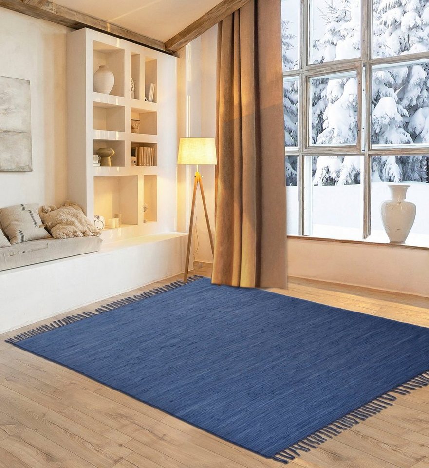 my home Teppich Gastines, rechteckig, Höhe: 5 mm, Wendeteppich, reine Baumwolle, handgewebt, uni, waschbar, modern von my home