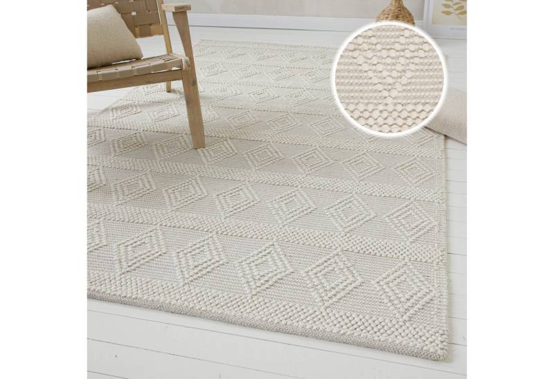 OTTO home Teppich Grunno, rechteckig, Höhe: 8 mm, 70% Wolle, handgewebt, Raute, Hoch-Tief, Wohnzimmer, Naturfaser von OTTO home