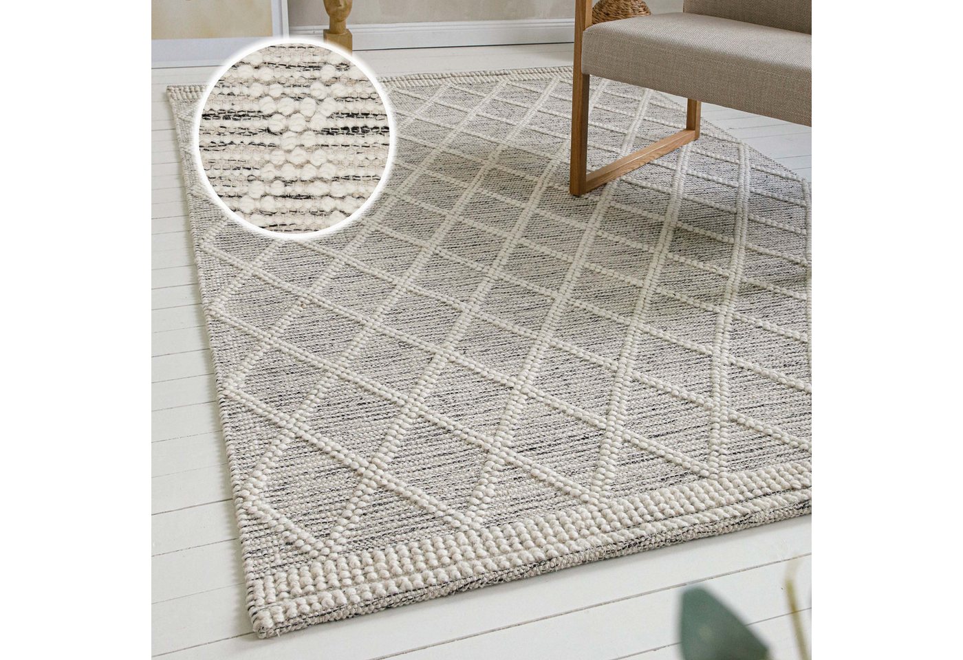 OTTO home Teppich Jeppe, rechteckig, Höhe: 8 mm, 70% Wolle, handgewebt, Raute, Hoch-Tief, Wohnzimmer, Naturfaser OTTO home Teppich Jeppe, rechteckig, Höhe: 8 mm, 70% Wolle, handgewebt, Raute, Hoch-Tief, Wohnzimmer, Naturfaser von OTTO home