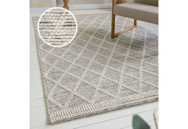 OTTO home Teppich Jeppe, rechteckig, Höhe: 8 mm, 70% Wolle, handgewebt, Raute, Hoch-Tief, Wohnzimmer, Naturfaser von OTTO home