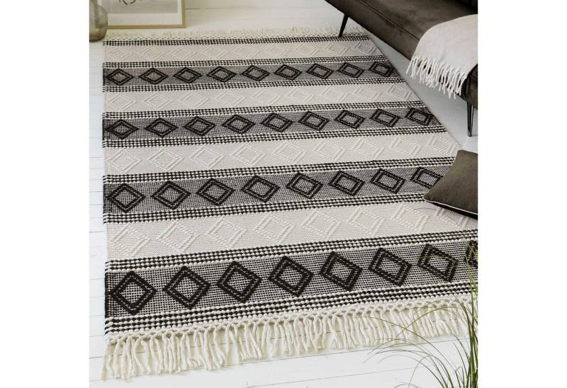 OTTO home Teppich Jorvik, rechteckig, Höhe: 8 mm, Kurzflor, Wolle, handgewebt, mit Fransen, Schlafzimmer von OTTO home